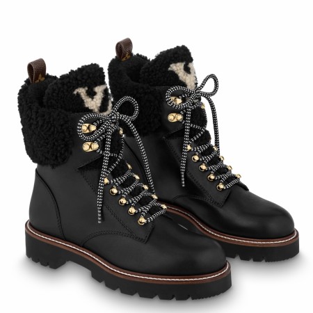 Louis Vuitton Black Territory Flat Ranger Boots with Shearling
