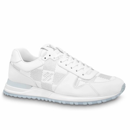 Louis Vuitton Men's Run Away Sneakers in White Damier-embossed Leather