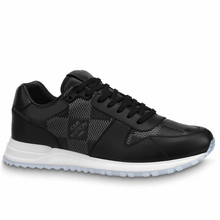 Louis Vuitton Men's Run Away Sneakers in Black Damier-embossed Leather