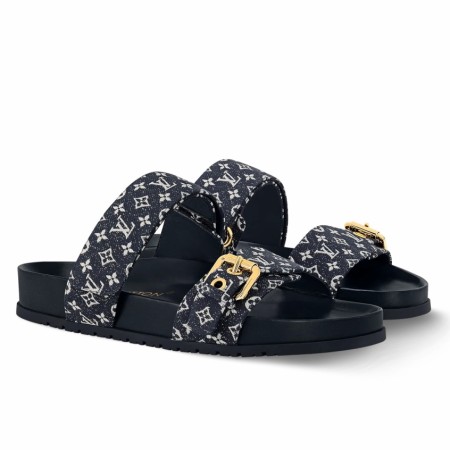 Louis Vuitton Bom Dia Comfort Mules in Blue Monogram Denim