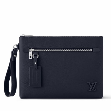 Louis Vuitton Takeoff Pouch in Navy Blue LV Aerogram Leather M11486