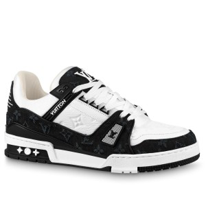 Louis Vuitton Men's LV Trainer Sneakers in White Monogram Leather with Denim 