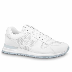 Louis Vuitton Men's Run Away Sneakers in White Damier-embossed Leather