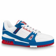Louis Vuitton Men's LV Trainer Sneakers In Blue/White Leather