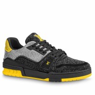 Louis Vuitton Men's LV Trainer Sneakers In Black Crystals