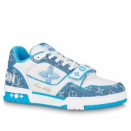 Louis Vuitton Men's LV Trainer Sneakers In Blue Denim with Mesh