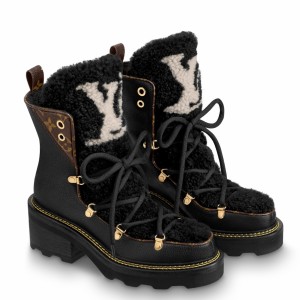 Louis Vuitton Beaubourg Ankle Boots in Black Leather with Shearling 