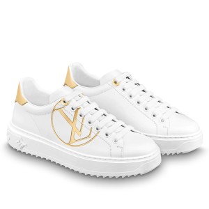 Louis Vuitton White Time Out Sneakers with Gold Signature