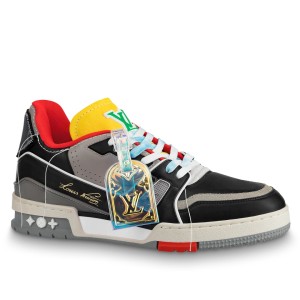 Louis Vuitton Men's LV Trainer Sneakers In Black/Grey Leather