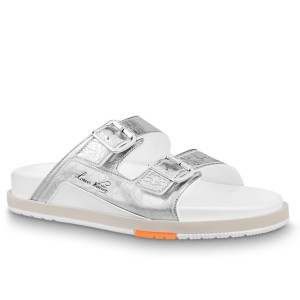 Louis Vuitton LV Trainer Mules In Silver Metallic Leather