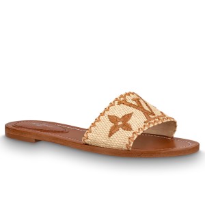 Louis Vuitton Lock It Flat Mules In Raffia