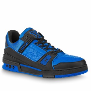 Louis Vuitton Men's LV Trainer Sneakers In Blue Monogram Leather