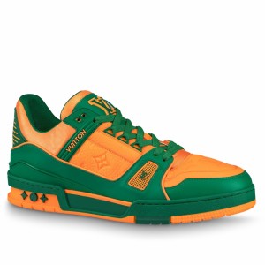 Louis Vuitton Men's LV Trainer Sneakers In Orange Monogram Leather
