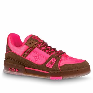 Louis Vuitton Men's LV Trainer Sneakers In Rose Leather
