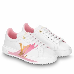 Louis Vuitton White Time Out Sneakers with Pink Printed