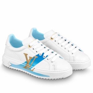 Louis Vuitton White Time Out Sneakers with Blue Printed