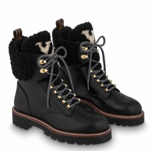 Louis Vuitton Black Territory Flat Ranger Boots with Shearling