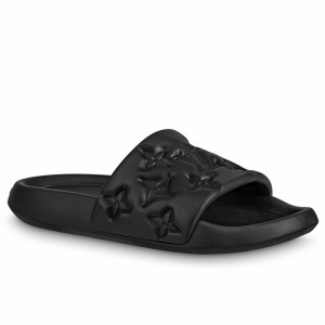Louis Vuitton Waterfront Mules In Black Monogram Rubber