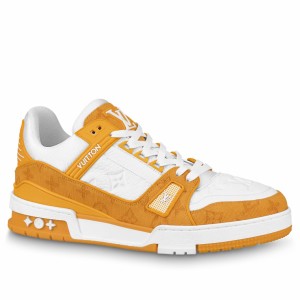 Louis Vuitton Men's LV Trainer Sneakers In Yellow Denim with Leather