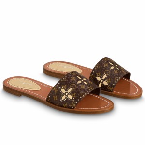 Louis Vuitton Lock It Flat Mules In Perforated Monogram Canvas