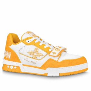 Louis Vuitton Men's LV Trainer Sneakers In Yellow Denim with Mesh