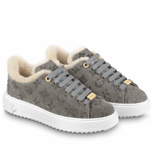 Louis Vuitton Time Out Sneakers in Grey Suede with Shearling 