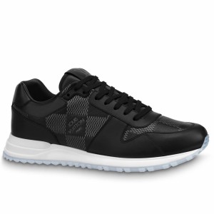 Louis Vuitton Men's Run Away Sneakers in Black Damier-embossed Leather