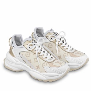 Louis Vuitton Women's Run 55 Sneakers In Beige Monogram Denim