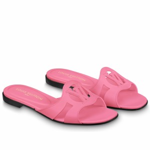 Louis Vuitton LV Isola Flat Slides In Pink Calfskin