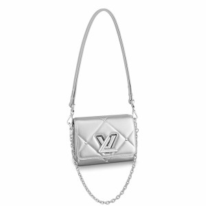 Louis Vuitton Twist MM Bag in Silver Lambskin with Studs M59031