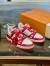 Louis Vuitton Men's LV Trainer Sneakers In White/Red Leather