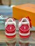 Louis Vuitton Men's LV Trainer Sneakers In White/Red Leather