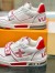Louis Vuitton Men's LV Trainer Sneakers In White/Red Calfskin