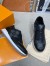 Louis Vuitton Men's Run Away Sneakers in Black Damier-embossed Leather