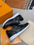 Louis Vuitton Men's Run Away Sneakers in Black Damier-embossed Leather