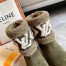 Louis Vuitton Snowdrop Flat Ankle Boots In Khaki Suede with Shearling