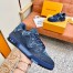 Louis Vuitton Men's LV Trainer Sneakers In Blue Denim Leather